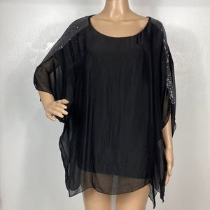 LOLA Italian Black Beaded Sheer Half Length Sleeves Top Blouse